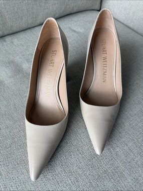 Stuart Weitzman Taupe Pointed-Toe Leather Pumps